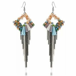 New Crystal Geometric Diamond Earrings  Handmade.